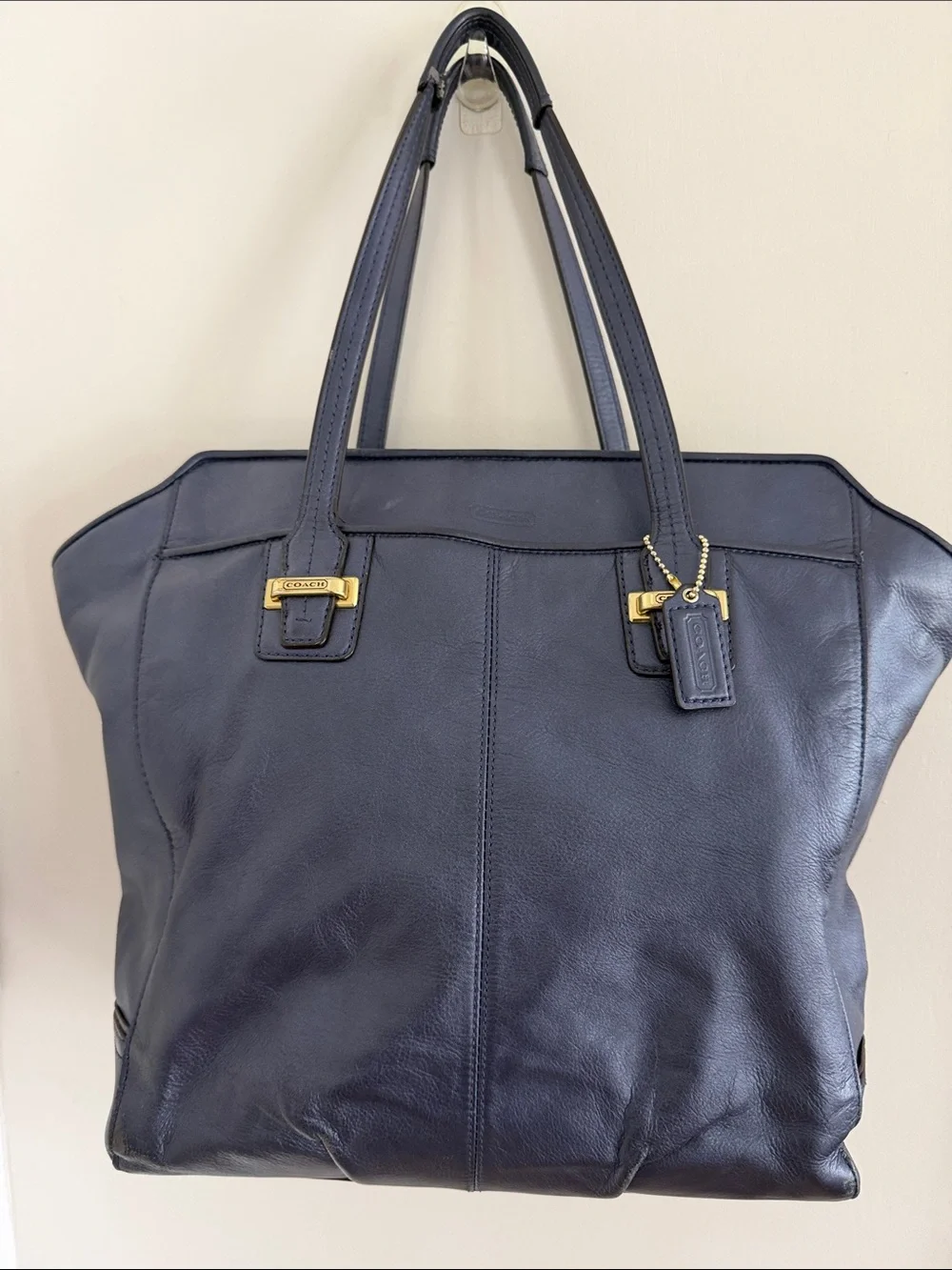 Coach Blue Leather Taylor North/South Tote Bag with Gold Tone Hardware